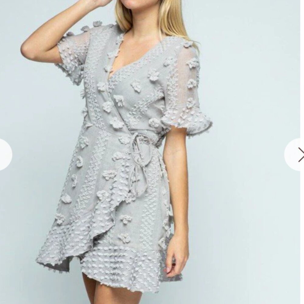 Dot Wrap Dress Gray Texture Large